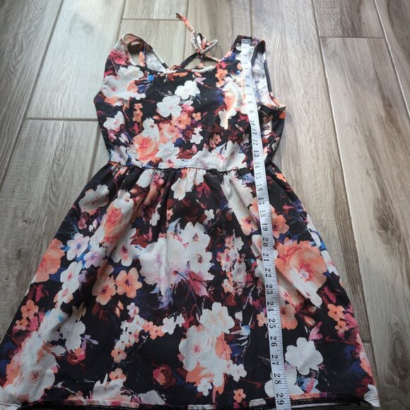 Forever 21 Women’s Dress Size L Black Pink White Floral Sleeveless Skater - Picture 4 of 6
